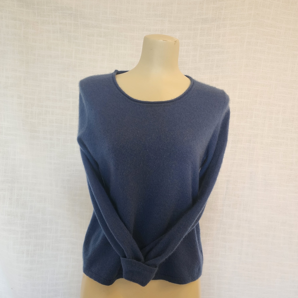Elena Solano W Size S/M 2 Ply Cashmere Blue Long Sleeve Crew Neck Sweater A398